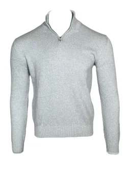 FEDELI BICOLOR 1/4 ZIP SWEATER - BLUE
