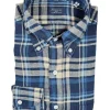 FINAMORE 1925 INDIGO LINEN SHIRT - NAVY/TAN PLAID