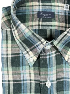 FINAMORE 1925 SPORT LINEN SHIRT - GREEN/TAN PLAID