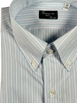 FINAMORE 1925 TRAVELLER POPLIN SHIRT - LIGHT BLUE/TURQUOISE STRIPE
