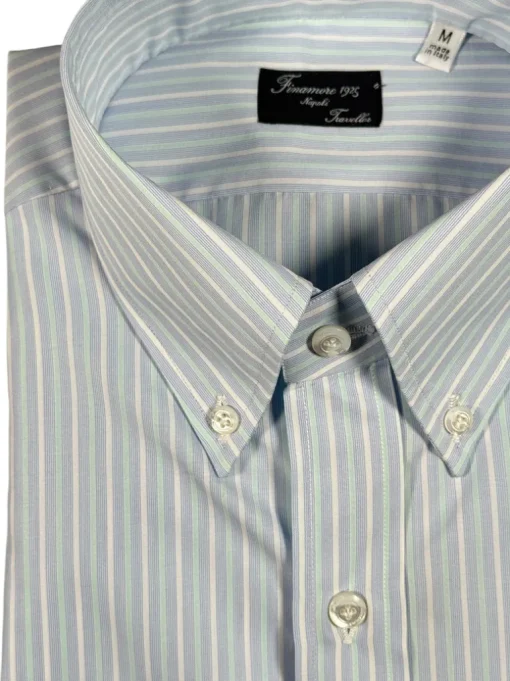 FINAMORE 1925 TRAVELLER POPLIN SHIRT - LIGHT BLUE/TURQUOISE STRIPE