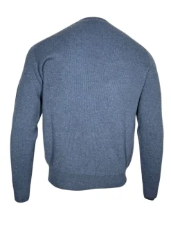 FIORONI CASHMERE/LINEN CREW NECK SWEATER - BLUE MARL