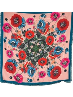 FRANCO FERRARI DOUBLE SIDED SQUARE SILK SCARF - POPPIES