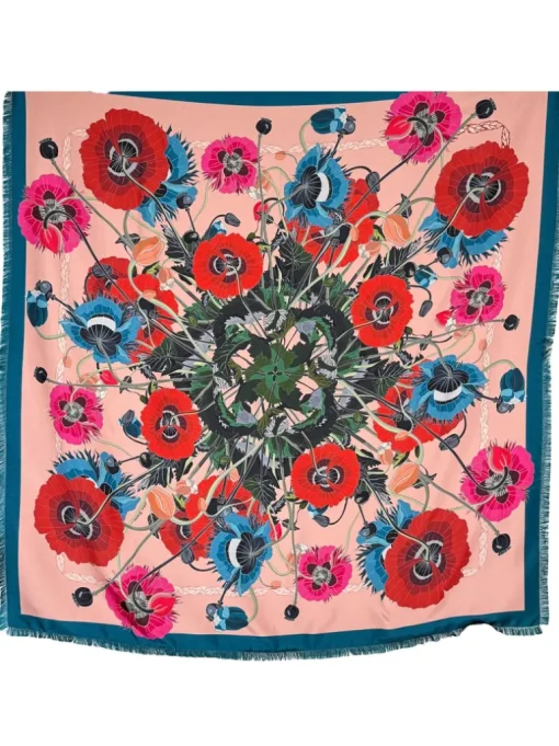 FRANCO FERRARI DOUBLE SIDED SQUARE SILK SCARF - POPPIES