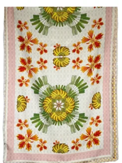FRANCO FERRARI DOUBLE SIDED SILK SCARF - GOLD HEXAGON/BANANA FLORAL