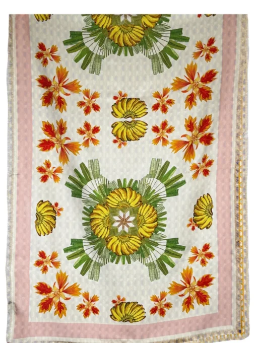 FRANCO FERRARI DOUBLE SIDED SILK SCARF - GOLD HEXAGON/BANANA FLORAL