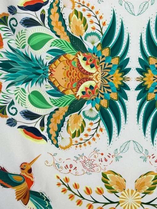 FRANCO FERRARI DOUBLE SIDED SQUARE SILK SCARF - WHITE HUMMINGBIRDS