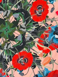 FRANCO FERRARI DOUBLE SIDED SQUARE SILK SCARF - POPPIES