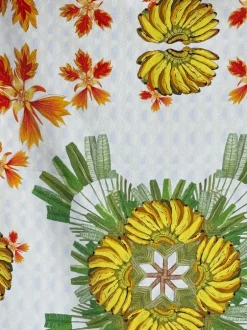 FRANCO FERRARI DOUBLE SIDED SILK SCARF - GOLD HEXAGON/BANANA FLORAL