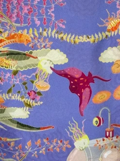 FRANCO FERRARI DOUBLE SIDED SILK SCARF - BLUE FLORAL/UNDERSEA