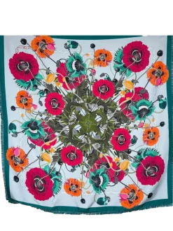 FRANCO FERRARI DOUBLE SIDED SQUARE SILK SCARF - POPPIES