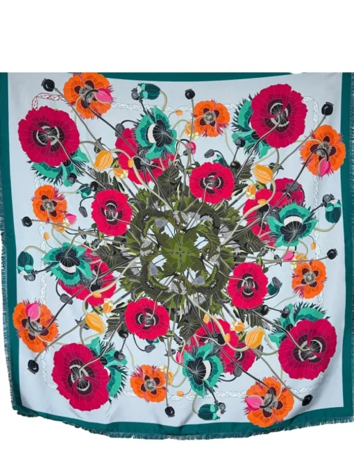 FRANCO FERRARI DOUBLE SIDED SQUARE SILK SCARF - POPPIES