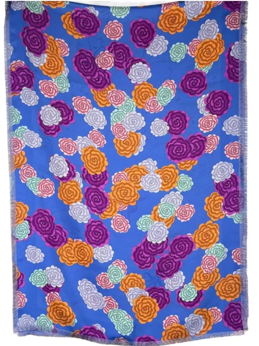 FRANCO FERRARI DOUBLE SIDED SILK SCARF - BLUE FLORAL/UNDERSEA
