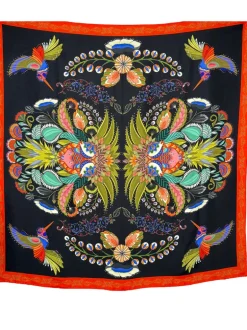 FRANCO FERRARI SQUARE SILK SCARF - NAVY/ORANGE HUMMINGBIRDS