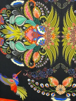 FRANCO FERRARI SQUARE SILK SCARF - NAVY/ORANGE HUMMINGBIRDS