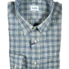GALLIA MEN'S SHIRT - DENIM BLUE LINEN CHECK