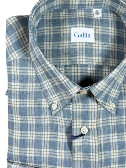 GALLIA MEN'S SHIRT - DENIM BLUE LINEN CHECK
