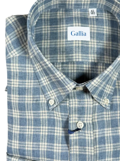 GALLIA MEN'S SHIRT - DENIM BLUE LINEN CHECK