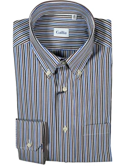 GALLIA MEN'S SHIRT - NAVY/BLUE/BROWN STRIPE