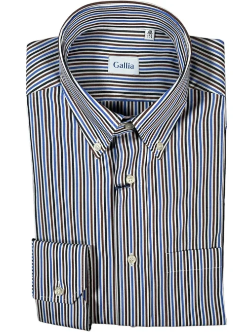 GALLIA MEN'S SHIRT - NAVY/BLUE/BROWN STRIPE