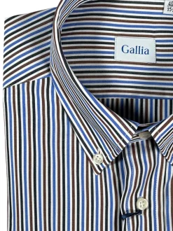 GALLIA MEN'S SHIRT - NAVY/BLUE/BROWN STRIPE