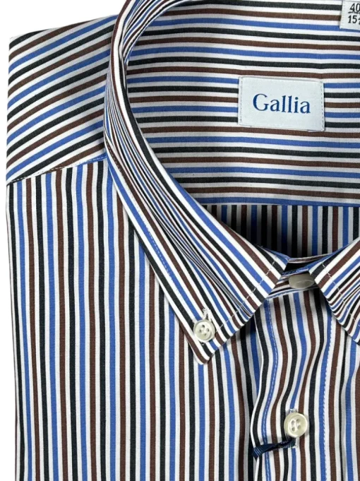 GALLIA MEN'S SHIRT - NAVY/BLUE/BROWN STRIPE