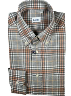 GALLIA MEN'S SHIRT - ORANGE/GREY PLAID