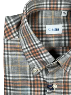 GALLIA MEN'S SHIRT - ORANGE/GREY PLAID