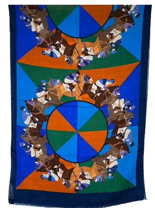 GALLIA WOOL & CASHMERE SCARF - NAVY HORSERACE