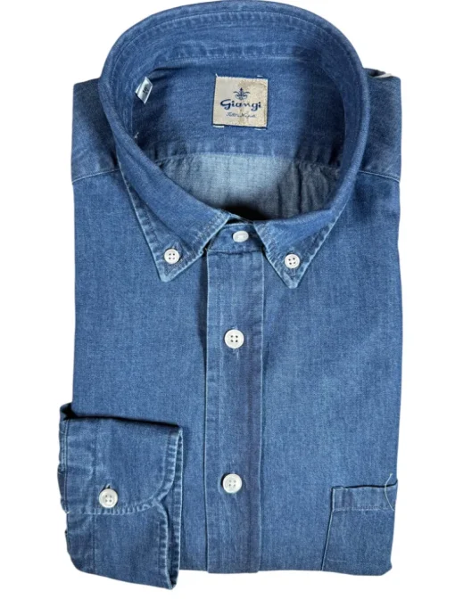 GIANGI NAPOLI MEN'S DENIM SHIRT - DOUBLE STONE WASH BLUE