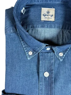 GIANGI NAPOLI MEN'S DENIM SHIRT - DOUBLE STONE WASH BLUE