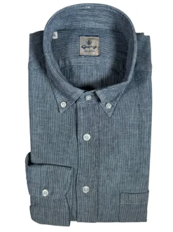 GIANGI NAPOLI MEN'S LINEN BLEND SHIRT - INDIGO STRIPE