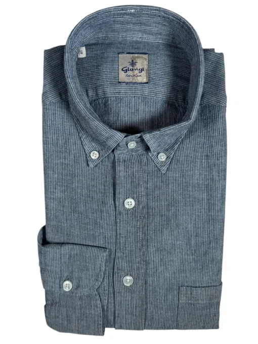 GIANGI NAPOLI MEN'S LINEN BLEND SHIRT - INDIGO STRIPE