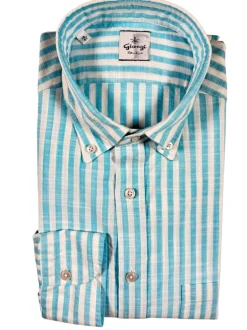 GIANGI NAPOLI MEN'S SHIRT - AQUA STRIPE