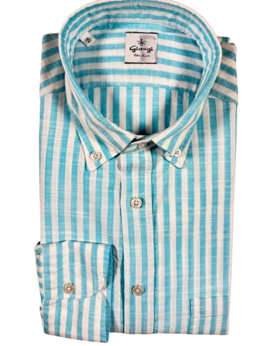 GIANGI NAPOLI MEN'S SHIRT - AQUA STRIPE