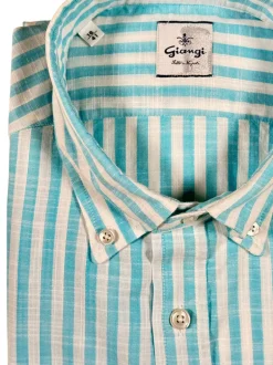 GIANGI NAPOLI MEN'S SHIRT - AQUA STRIPE