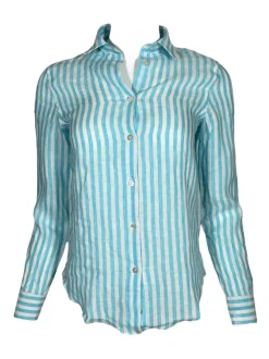 GIANGI NAPOLI WOMEN'S LINEN SHIRT - TURQUOISE STRIPE