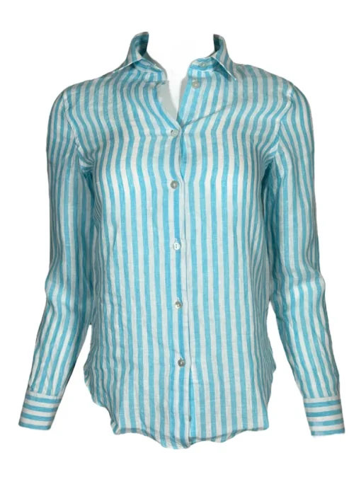 GIANGI NAPOLI WOMEN'S LINEN SHIRT - TURQUOISE STRIPE