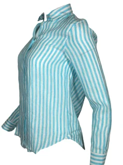 GIANGI NAPOLI WOMEN'S LINEN SHIRT - TURQUOISE STRIPE