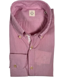 GMF 965 MEN'S COTTON SPORT SHIRT - RASPBERRY FINE STRIPE