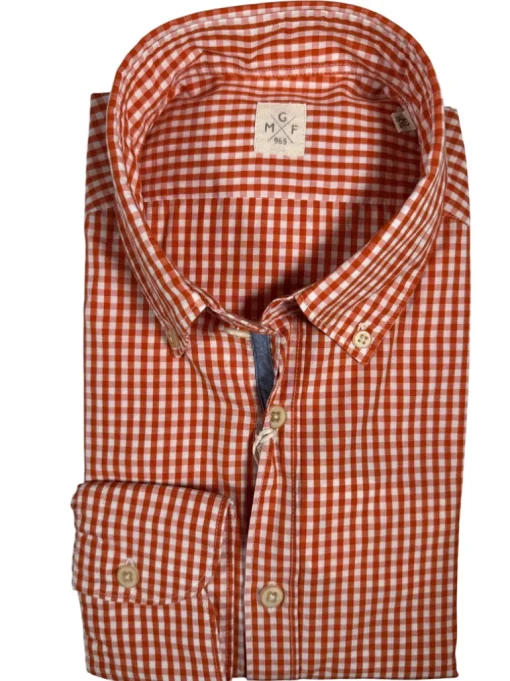 GMF 965 MEN'S COTTON SPORT SHIRT - ORANGE CHECK