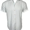 GMF 965 MEN'S LINEN BLEND SHORT-SLEEVE SPORT SHIRT - WHITE