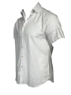 GMF 965 MEN'S LINEN BLEND SHORT-SLEEVE SPORT SHIRT - WHITE
