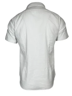 GMF 965 MEN'S LINEN BLEND SHORT-SLEEVE SPORT SHIRT - WHITE