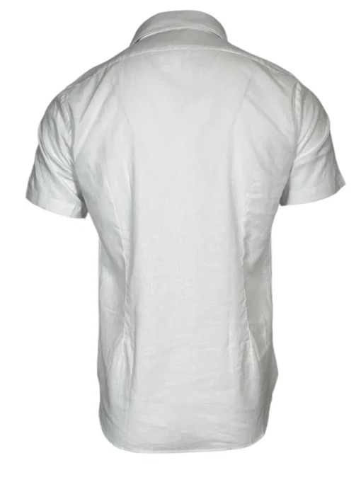 GMF 965 MEN'S LINEN BLEND SHORT-SLEEVE SPORT SHIRT - WHITE
