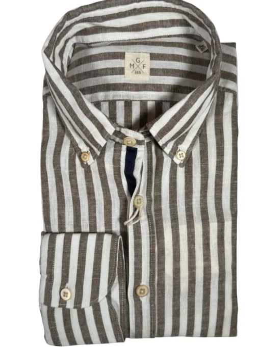GMF 965 MEN'S LINEN BLEND SPORT SHIRT - BROWN STRIPE