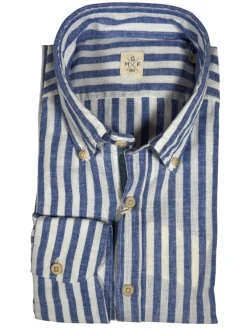 GMF 965 MEN'S LINEN BLEND SPORT SHIRT - BLUE STRIPE