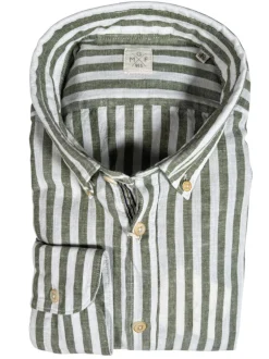 GMF 965 MEN'S LINEN BLEND SPORT SHIRT - GREEN STRIPE