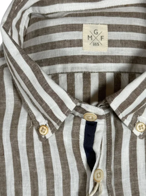 GMF 965 MEN'S LINEN BLEND SPORT SHIRT - BROWN STRIPE