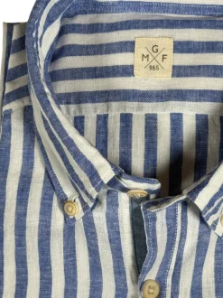 GMF 965 MEN'S LINEN BLEND SPORT SHIRT - BLUE STRIPE